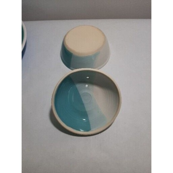 Teal/Cream Chip & Dip Serving Dishes-Plate With Bowl (G) - Picture 8 of 8